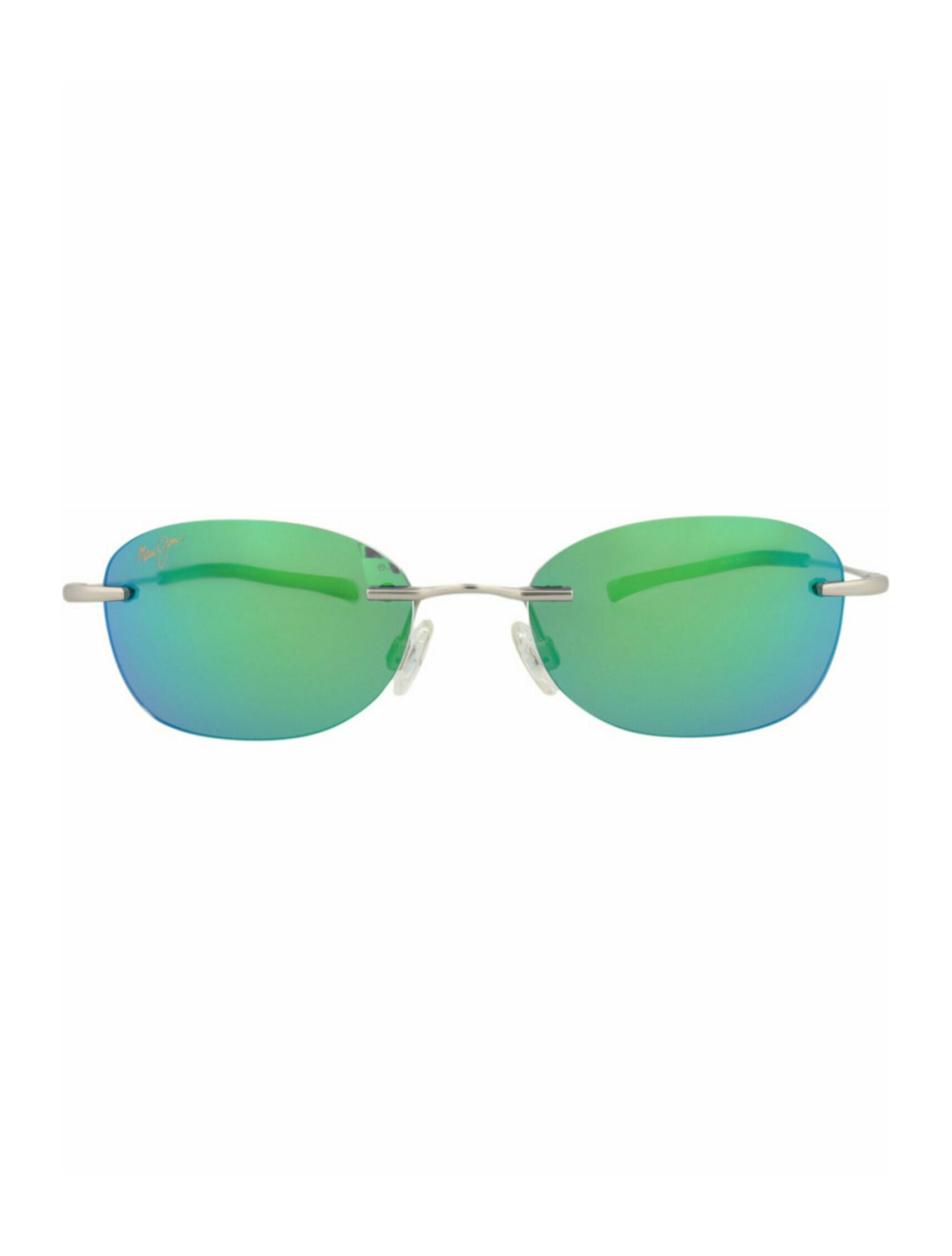 title:Maui Jim Round-Frame Memory Metal Sunglasses;color:Silver Silver Green