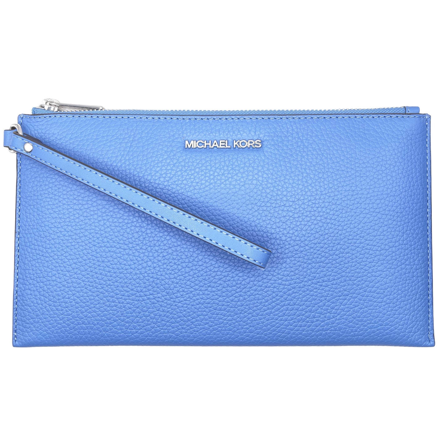 title:Michael Kors Women's Jet Set Travel Large Top Zip Pebbled Leather Wristlet Pouch;color:South Pacific