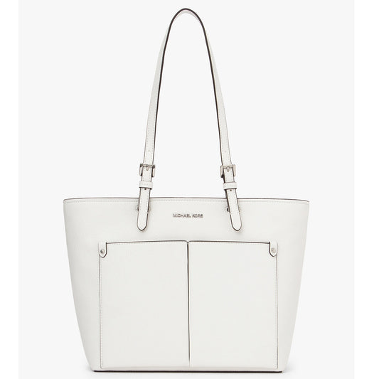 title:Michael Kors Women's Jet Set Medium Vegan Leather Pocket Tote Bag;color:Optic White