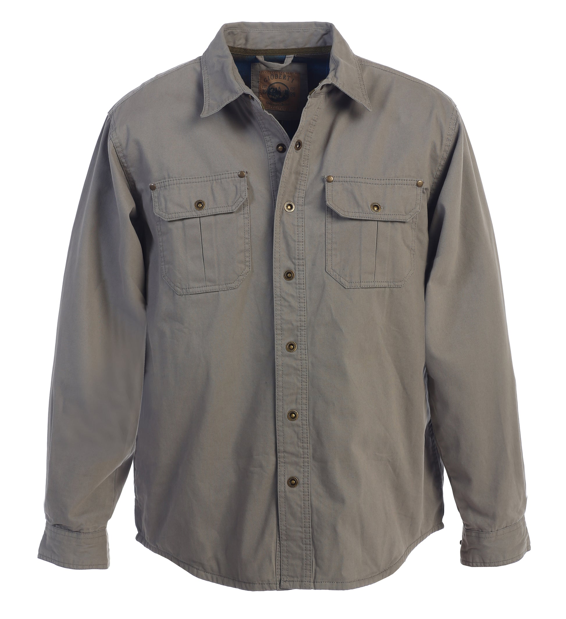 title:Gioberti Men's Gray Cotton Brushed and Soft Twill Shirt Jacket with Flannel Lining;color:Gray