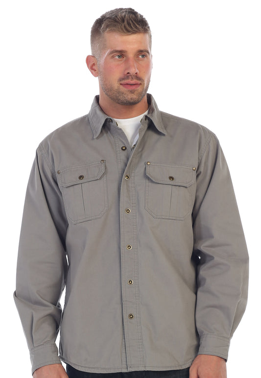 title:Gioberti Men's Gray Cotton Brushed and Soft Twill Shirt Jacket with Flannel Lining;color:Gray