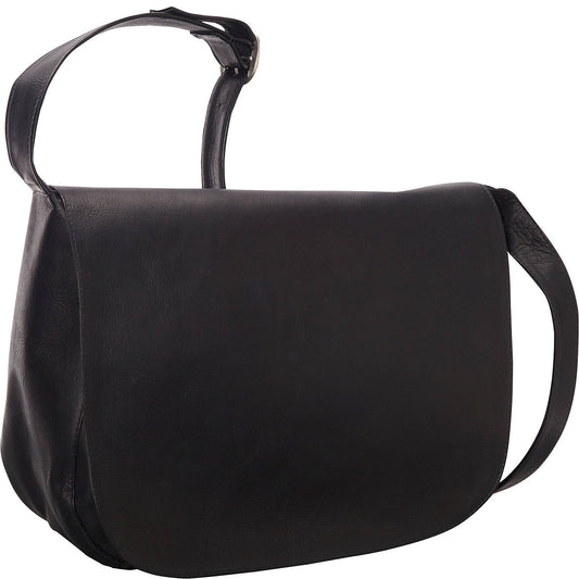 title:Le Donne Leather Classic Full Flap Shoulder Bag;color:BLACK