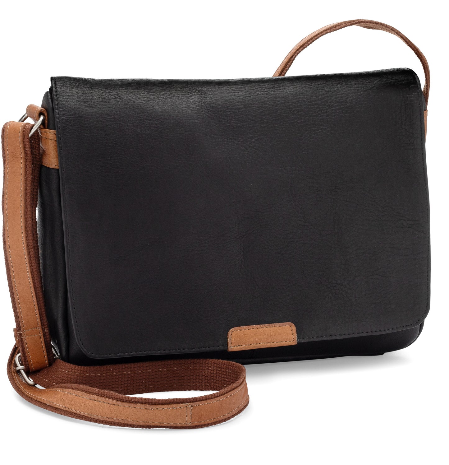 title:Le Donne Leather Serenity Crossbody Bag;color:BLACK/TAN