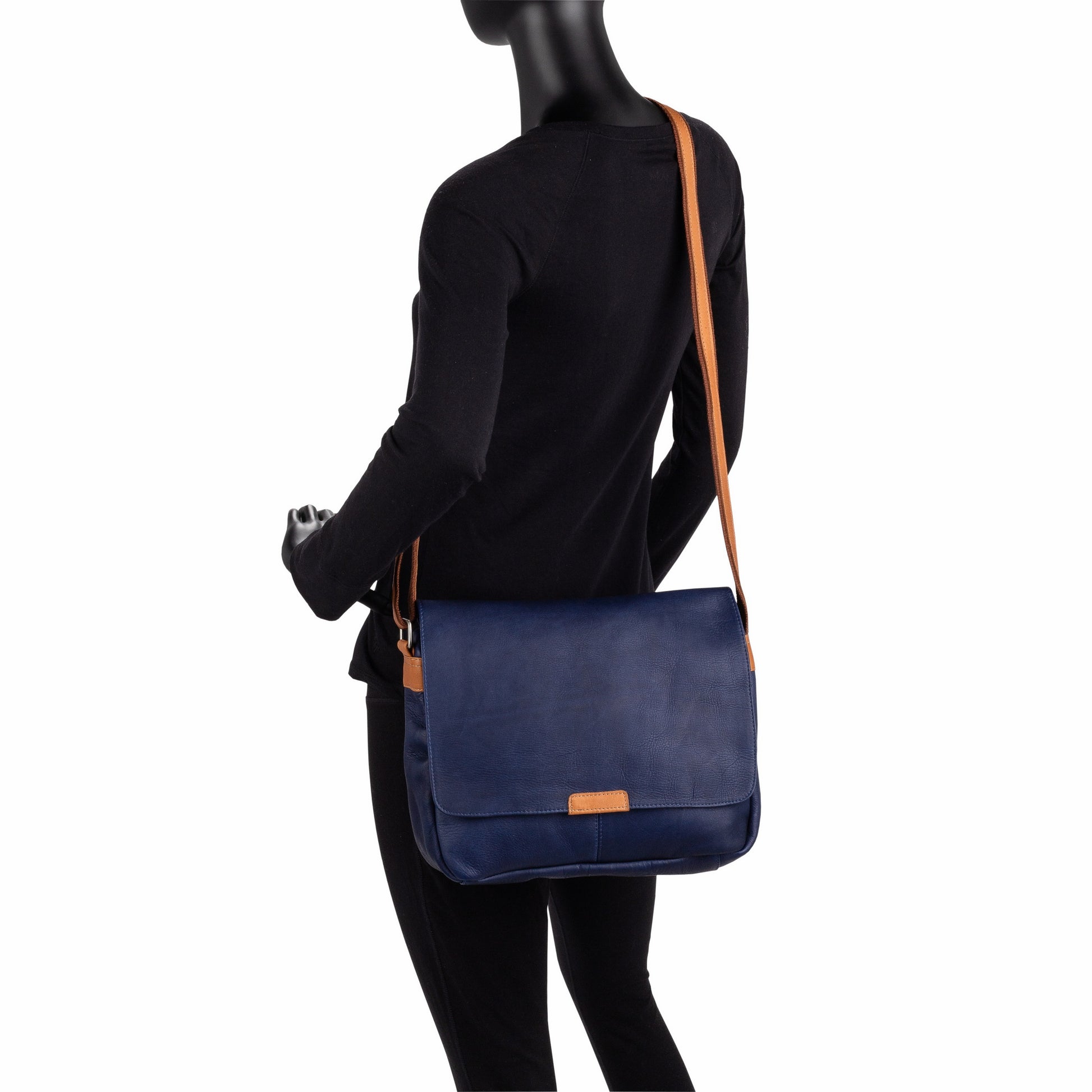 title:Le Donne Leather Serenity Crossbody Bag;color:NAVY/TAN