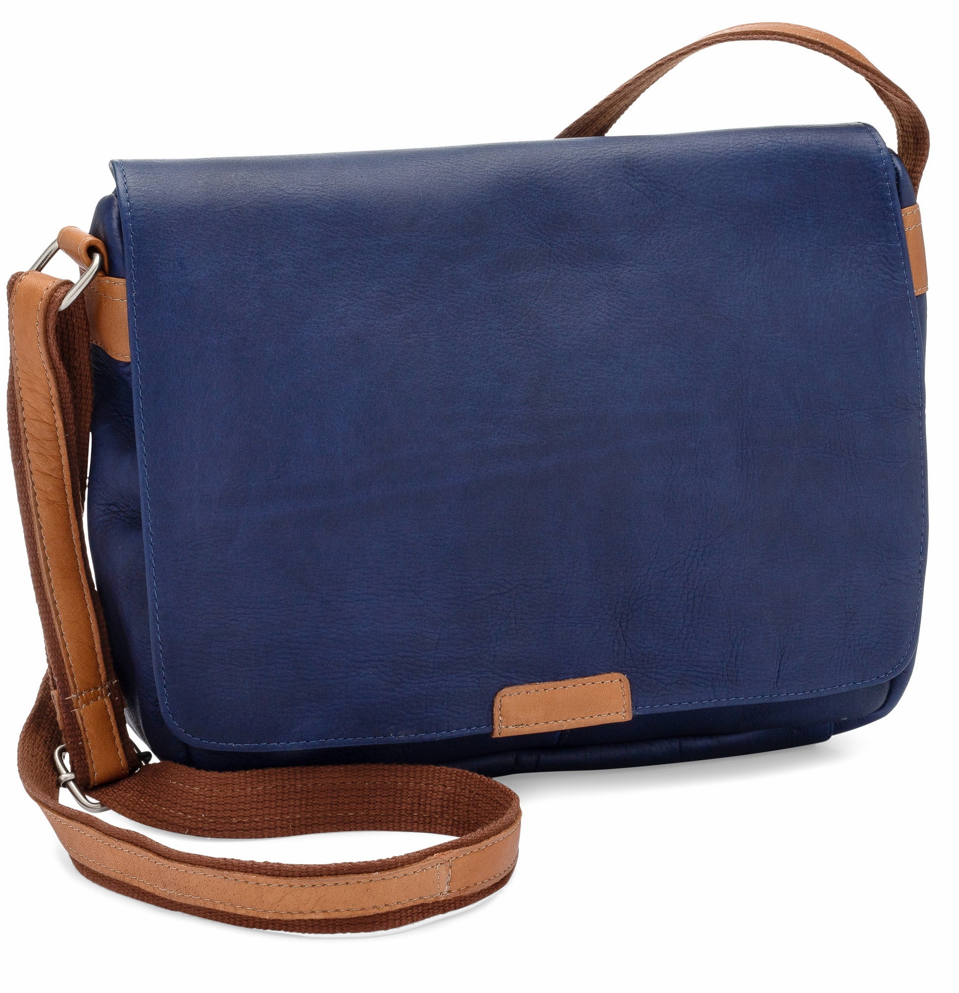 title:Le Donne Leather Serenity Crossbody Bag;color:NAVY/TAN