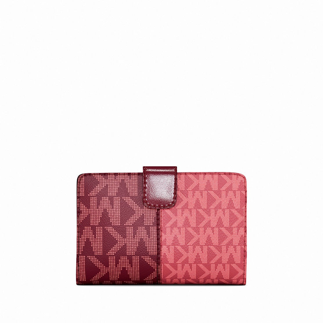 title:Michael Kors Women's Jet Set Travel Medium Bifold Two-Tone Logo Wallet;color:Oxblood Multi