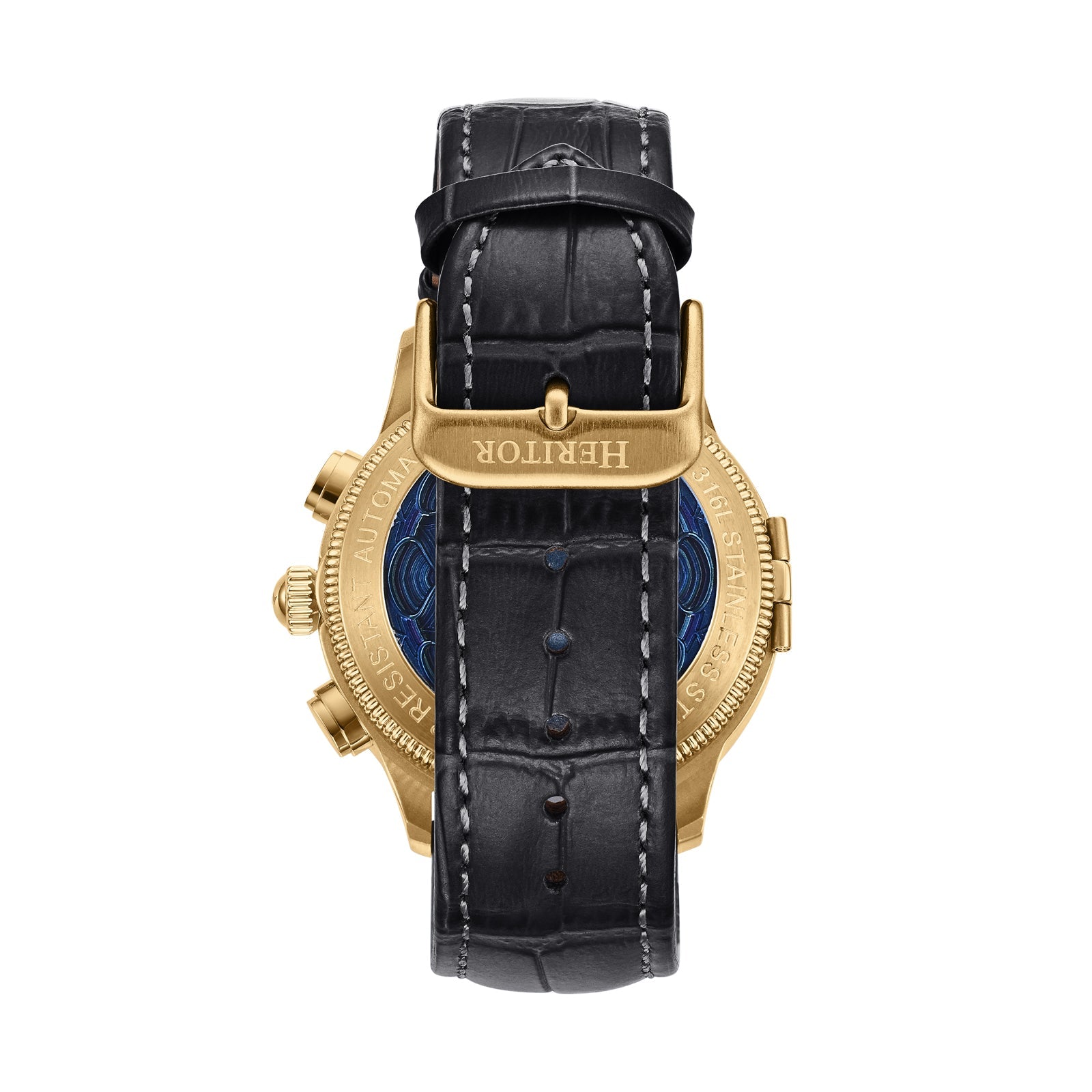 Heritor Automatic Apostle Leather Band Watch w/ Day-Date - Black/Gold - HERHS2704