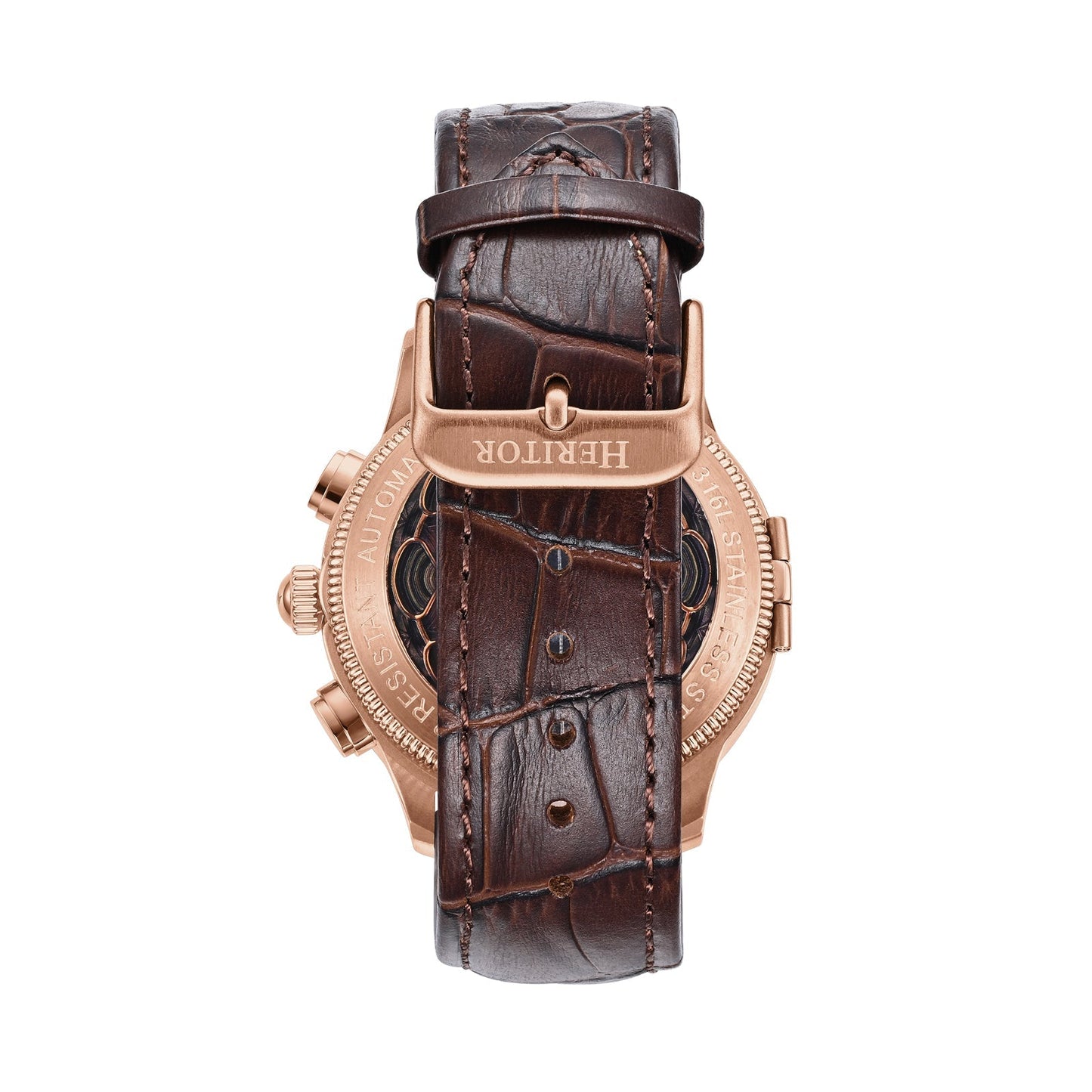 Heritor Automatic Apostle Leather Band Watch w/ Day-Date - Brown/Rose Gold - HERHS2705