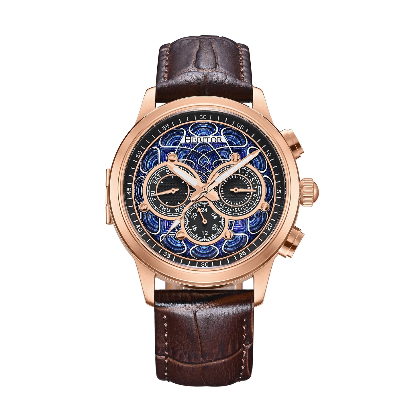 Heritor Automatic Apostle Leather Band Watch w/ Day-Date - Brown/Blue - HERHS2706