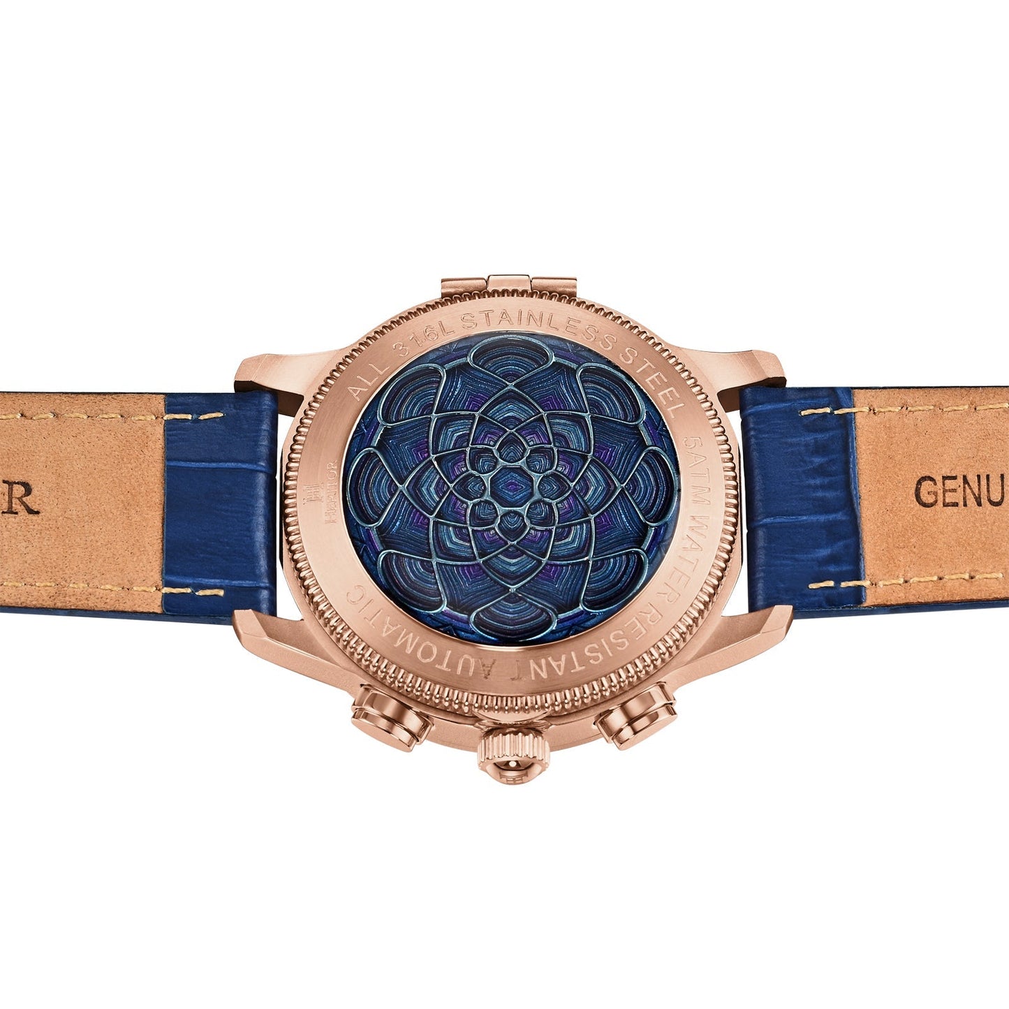 Heritor Automatic Apostle Leather Band Watch w/ Day-Date - Blue/Rose Gold - HERHS2707