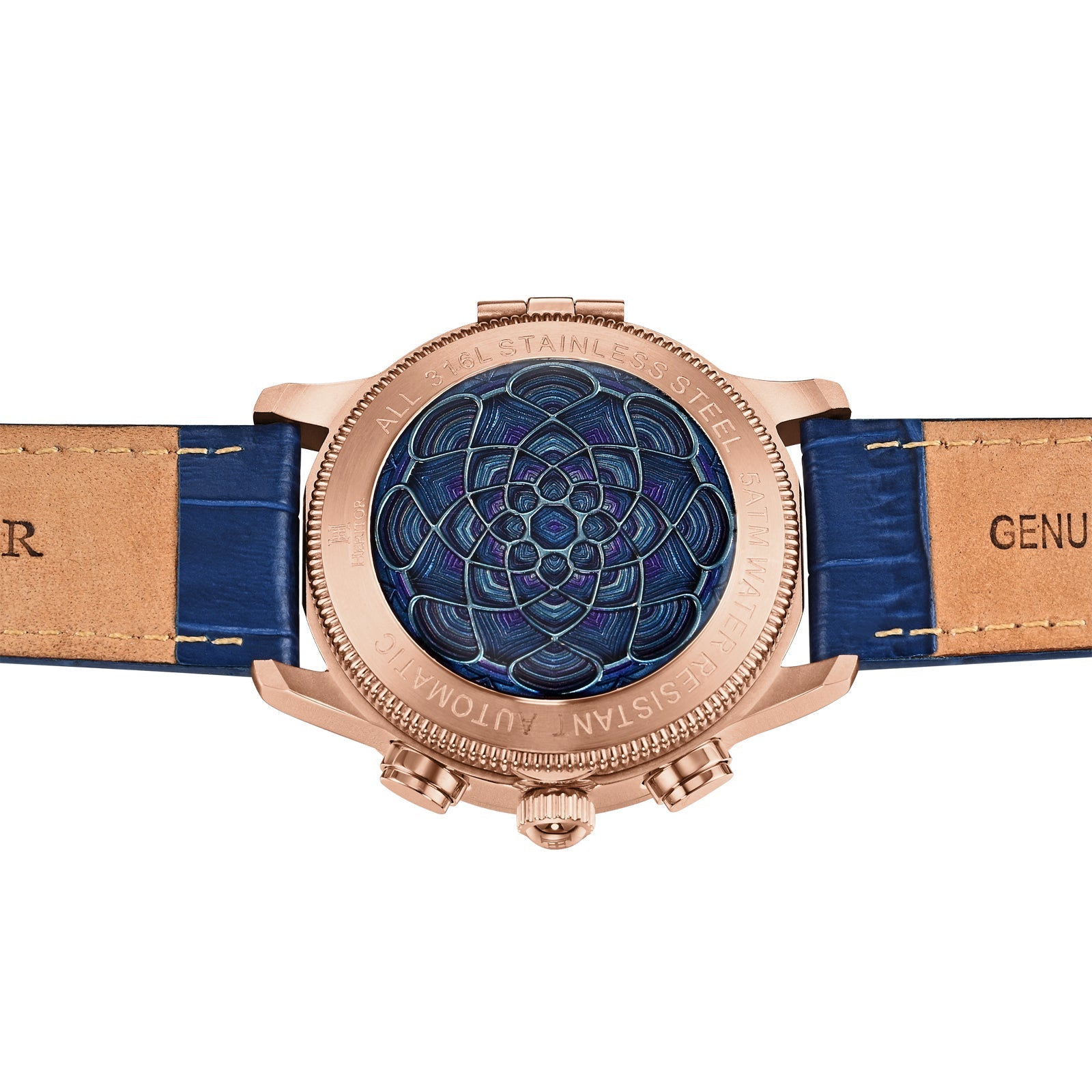 Heritor Automatic Apostle Leather Band Watch w/ Day-Date - Blue/Rose Gold - HERHS2707