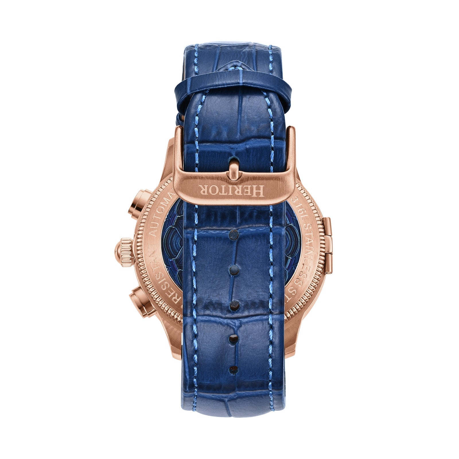 Heritor Automatic Apostle Leather Band Watch w/ Day-Date - Blue/Rose Gold - HERHS2707