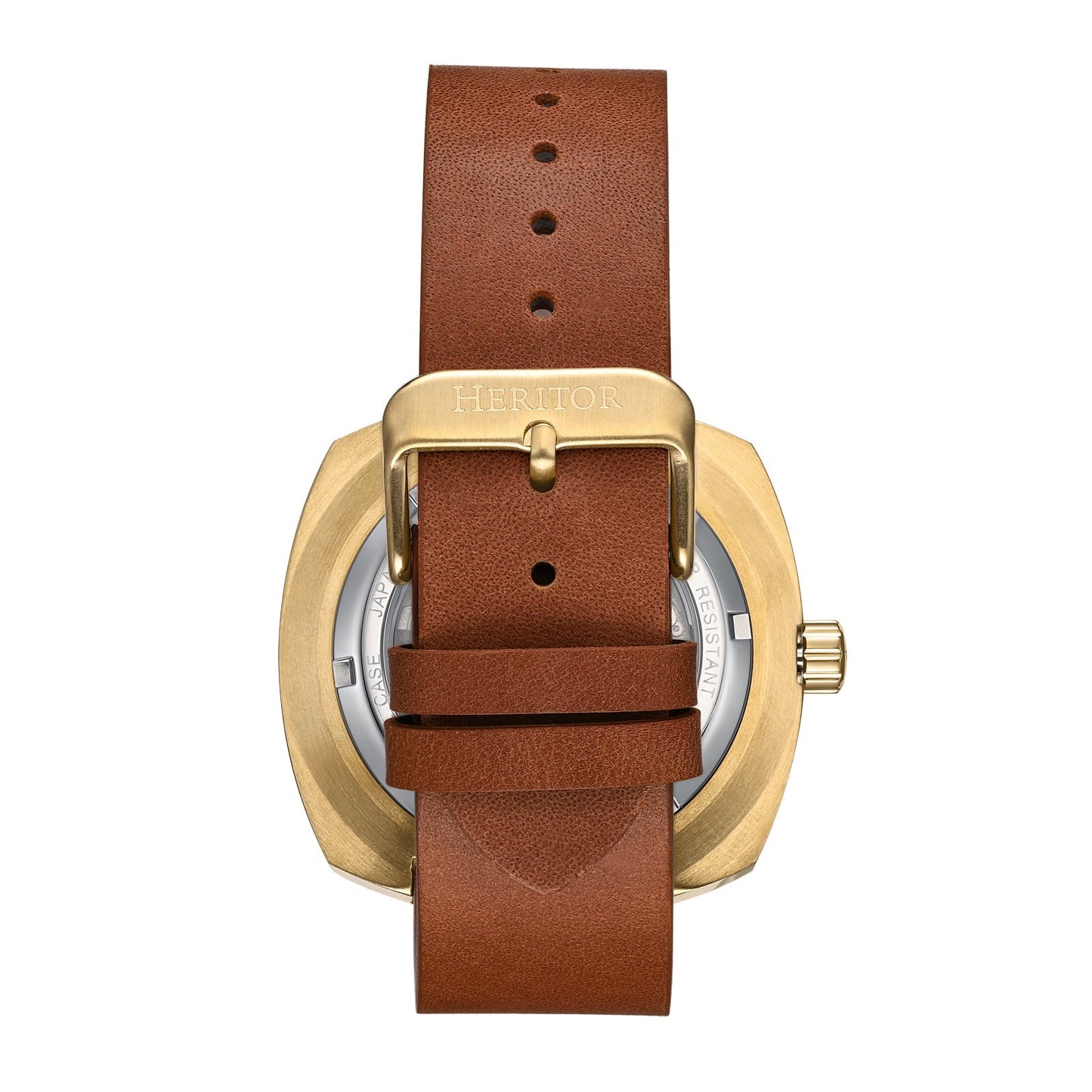 Heritor Automatic Davenport Engraved-Case Leather-Band Watch w/ Date - Gold/Brown - HERHS3203