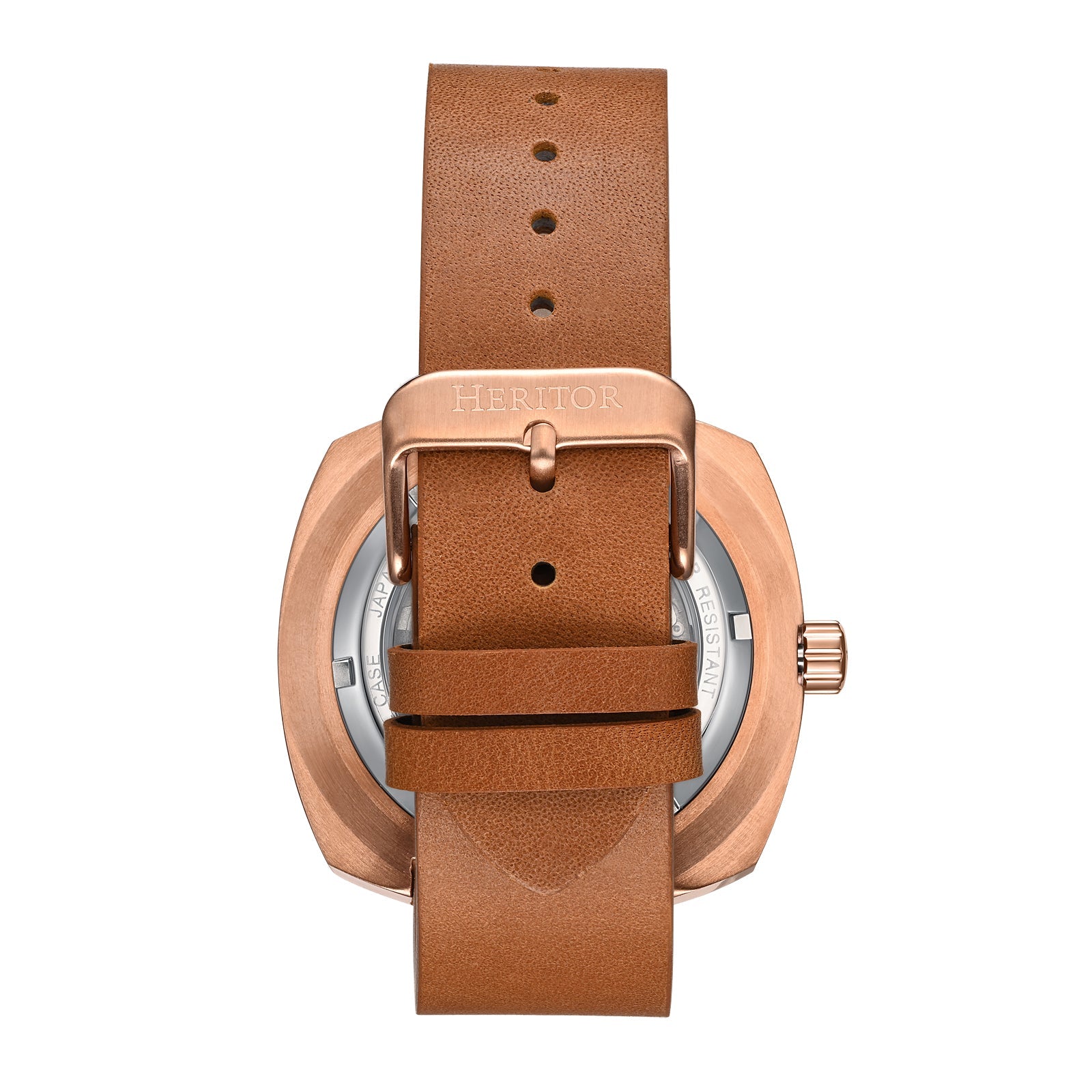 Heritor Automatic Davenport Engraved-Case Leather-Band Watch w/ Date - Rose Gold/Light Brown - HERHS3204