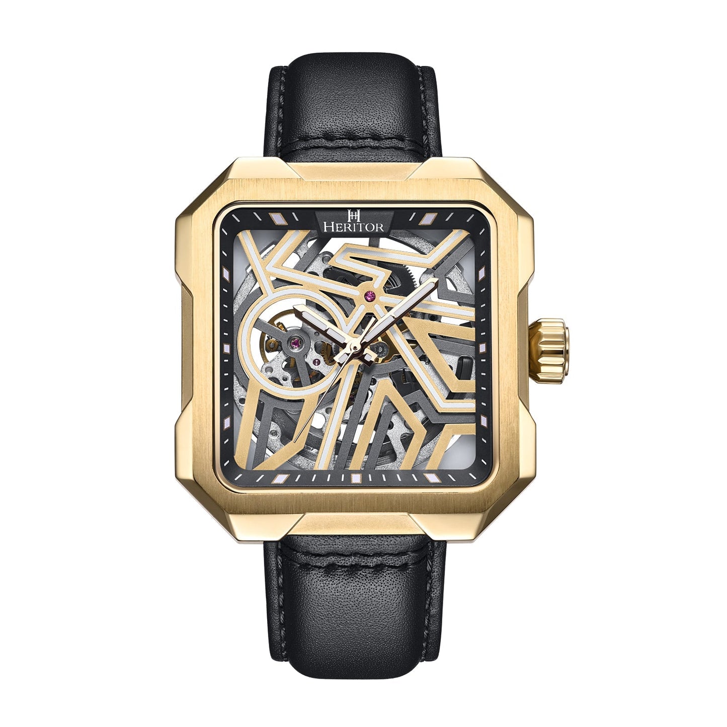 Heritor Automatic Campbell Leather-Band Skeleton Watch - Gold - HERHS3302