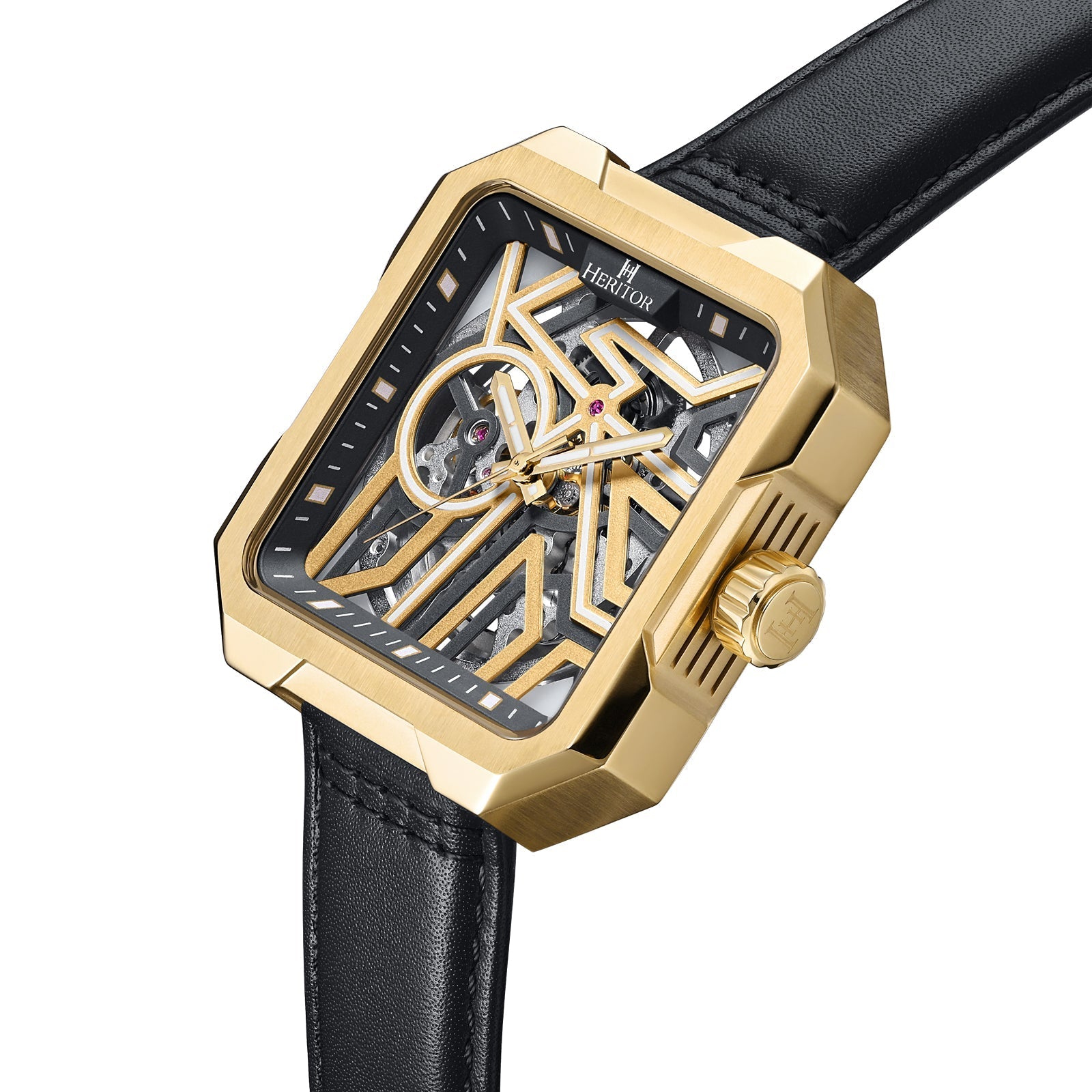 Heritor Automatic Campbell Leather-Band Skeleton Watch - Gold - HERHS3302