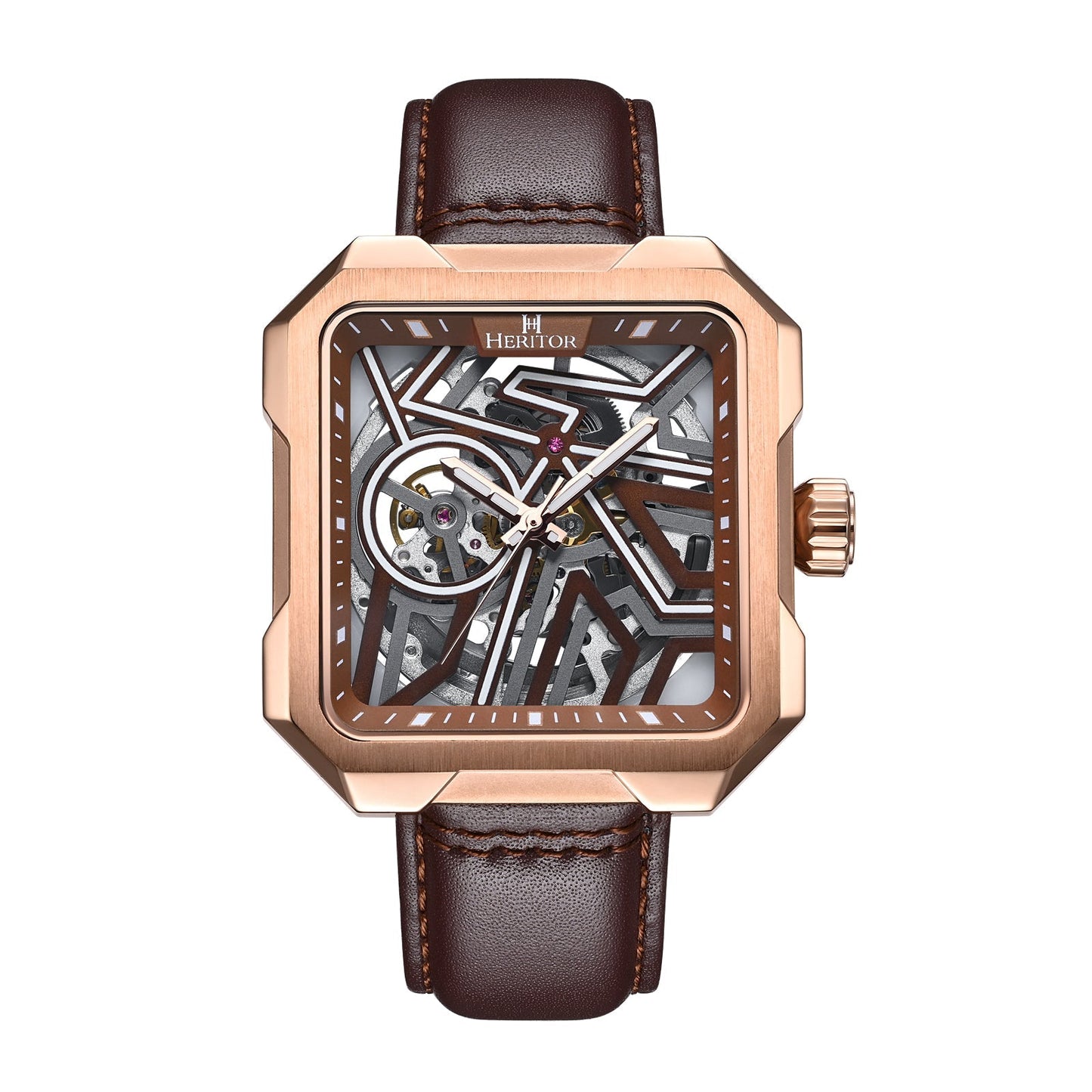 Heritor Automatic Campbell Leather-Band Skeleton Watch