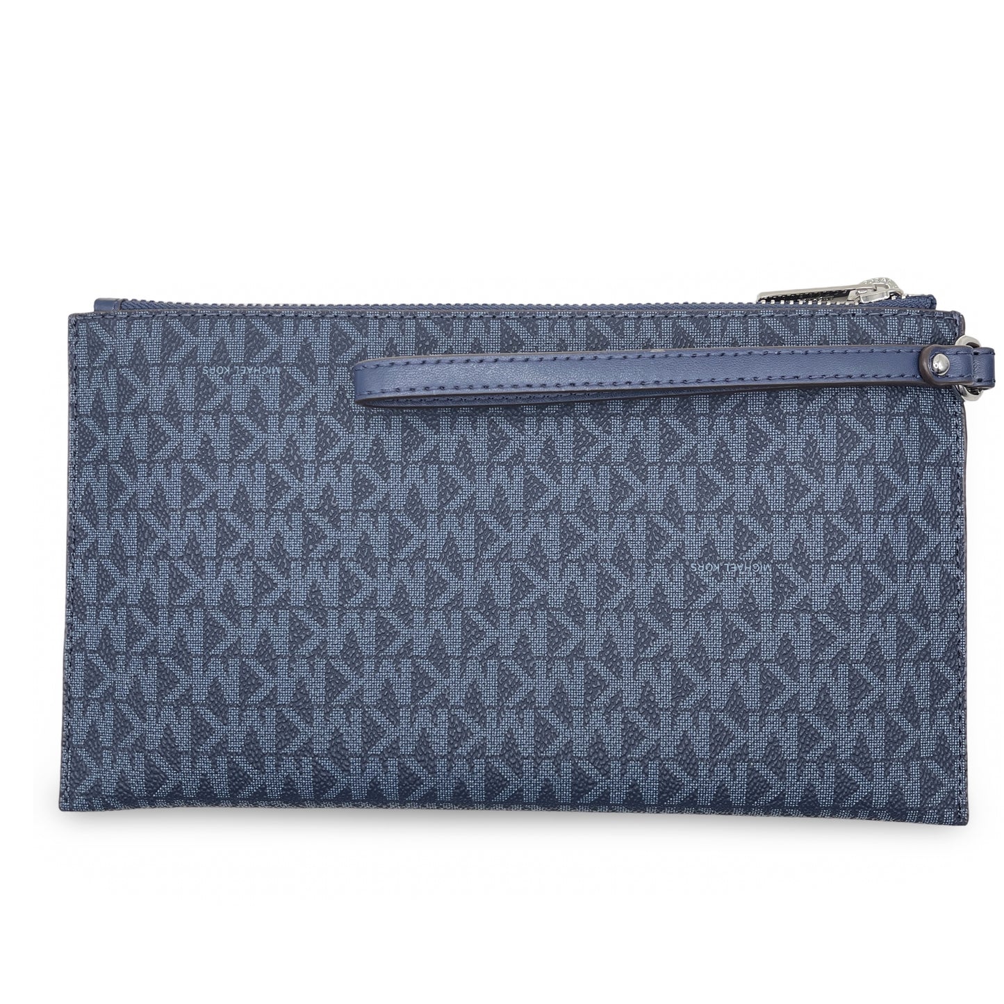 title:Michael Kors Women's Jet Set Travel Large Logo Print Canvas Top Zip Wristlet Pouch;color:Admiral