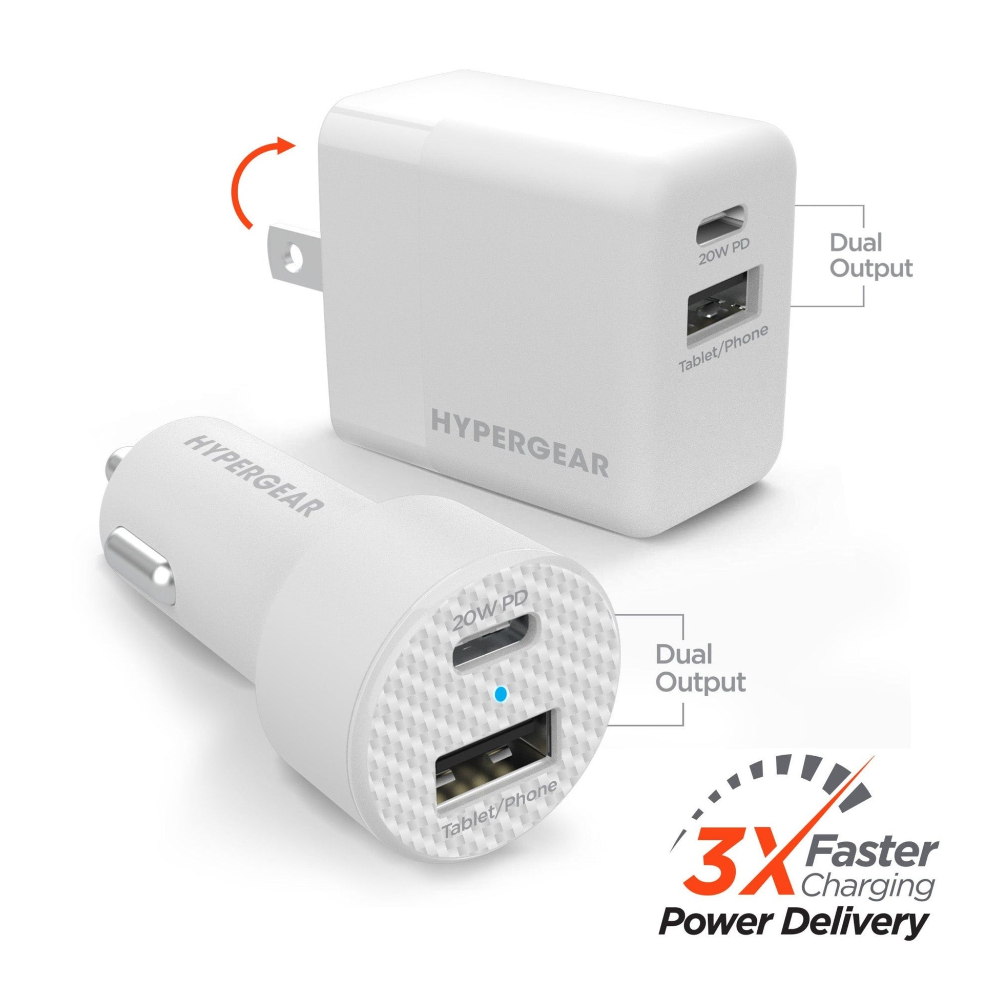 title:HyperGear Wall/Car Charger Bundle 20W USB-C PD + 12W;color:White