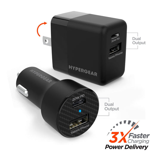 title:HyperGear Wall/Car Charger Bundle 20W USB-C PD + 12W;color:Black