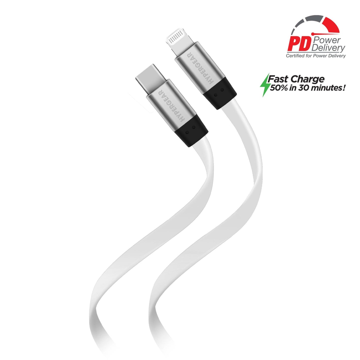 title:HyperGear Flexi USB-C to Lightning Flat Cable 6ft;color:White