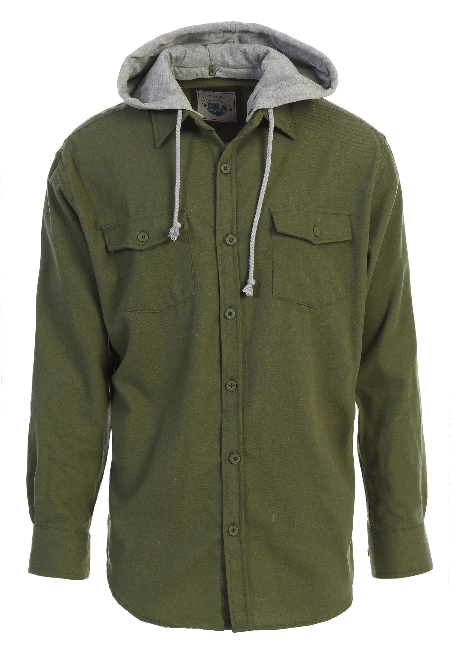 title:Gioberti Men's Heather Olive Removable Hoodie Plaid Checkered Flannel Button Down Shirt;color:Heather Olive