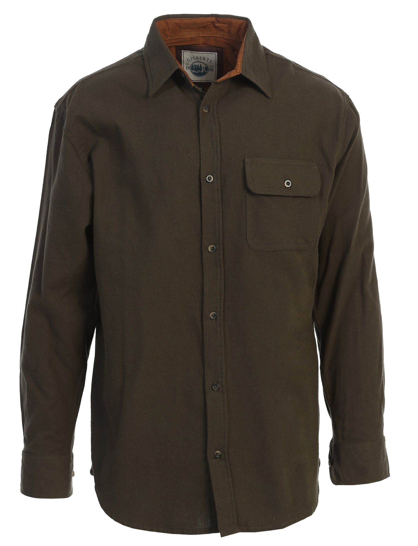 title:Gioberti Men's Heather Olive 100% Cotton Brushed Flannel Plaid Checkered Shirt with Corduroy Contrast;color:Heather Olive