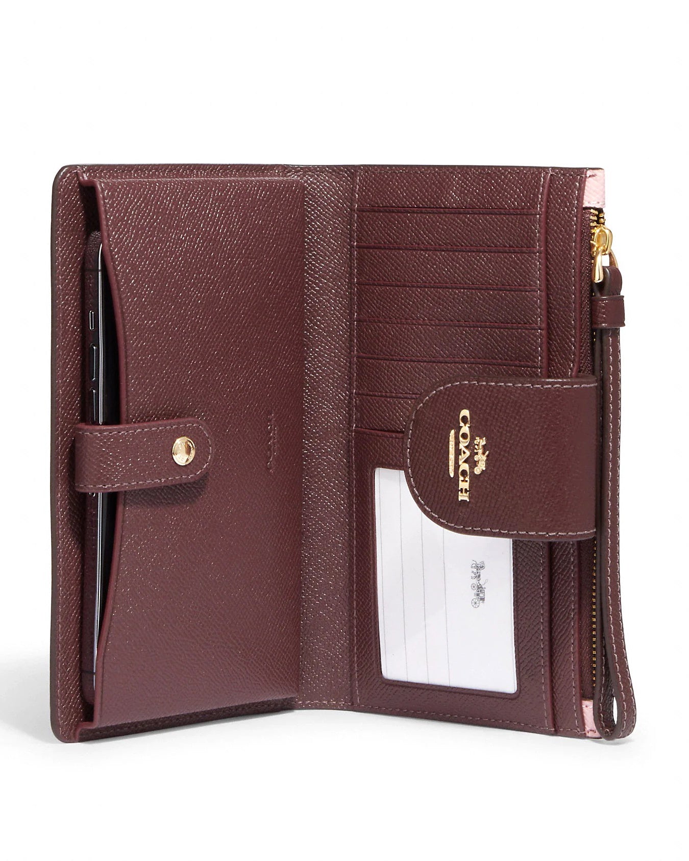 title:Coach Women's Tech Wallet;color:Powder Pink / Wine Multi