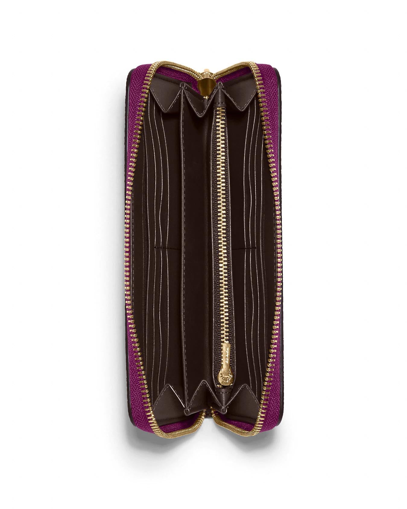 title:Coach Women's Long Zip Around Wallet In Signature Canvas;color:Brown / Dark Magenta