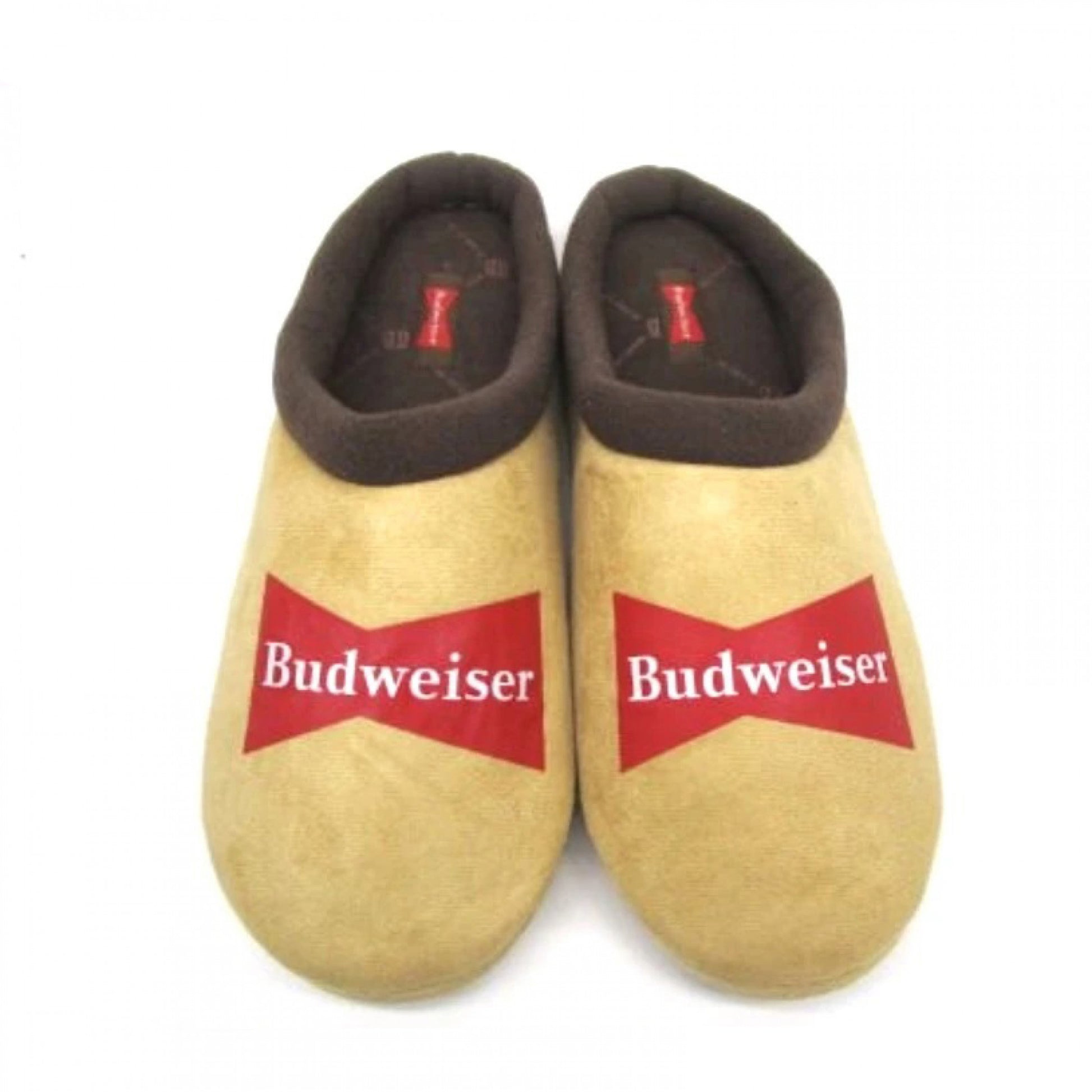 title:Budweiser Brand Logo Brown Comfy Slippers with Outdoor Soles;color:Brown