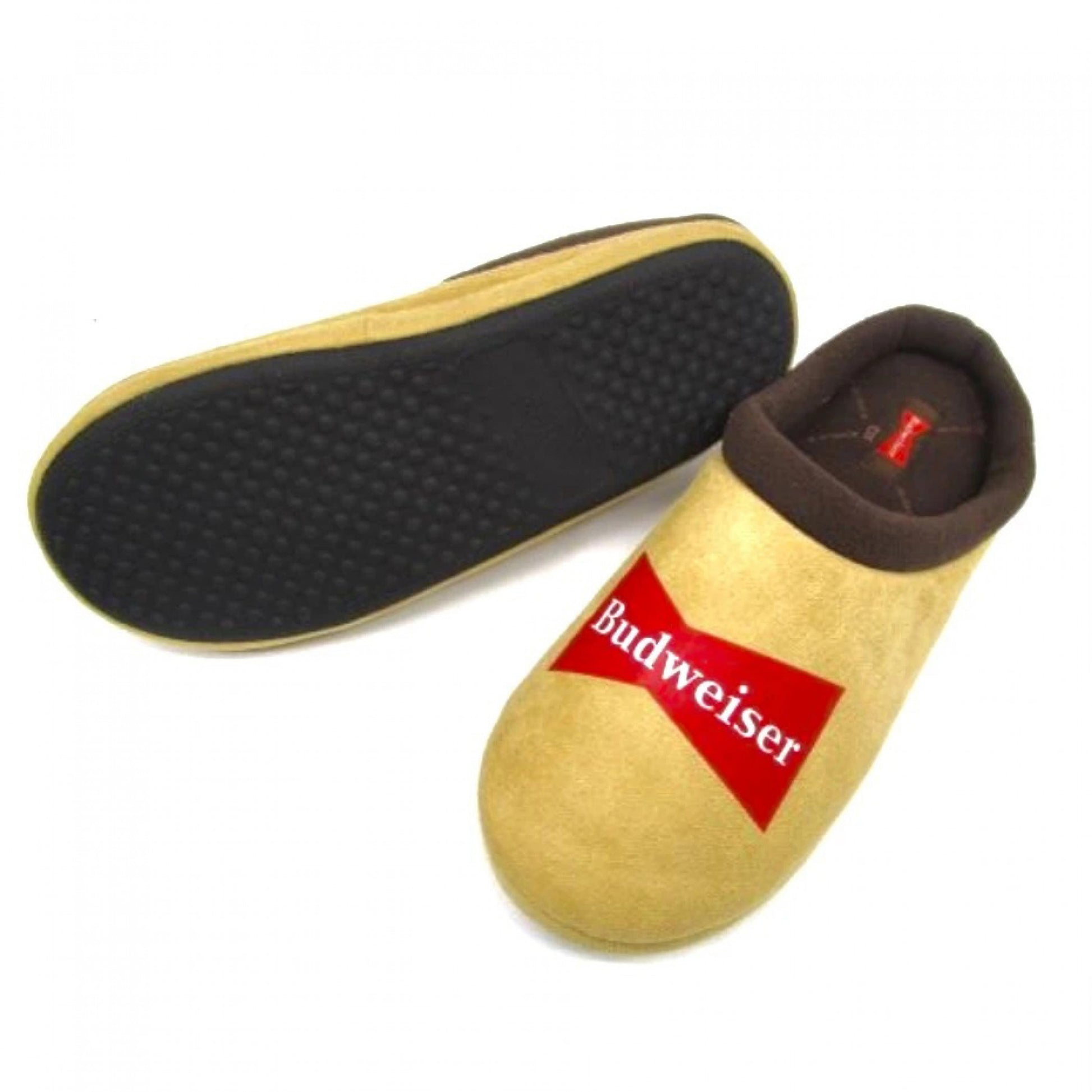 title:Budweiser Brand Logo Brown Comfy Slippers with Outdoor Soles;color:Brown