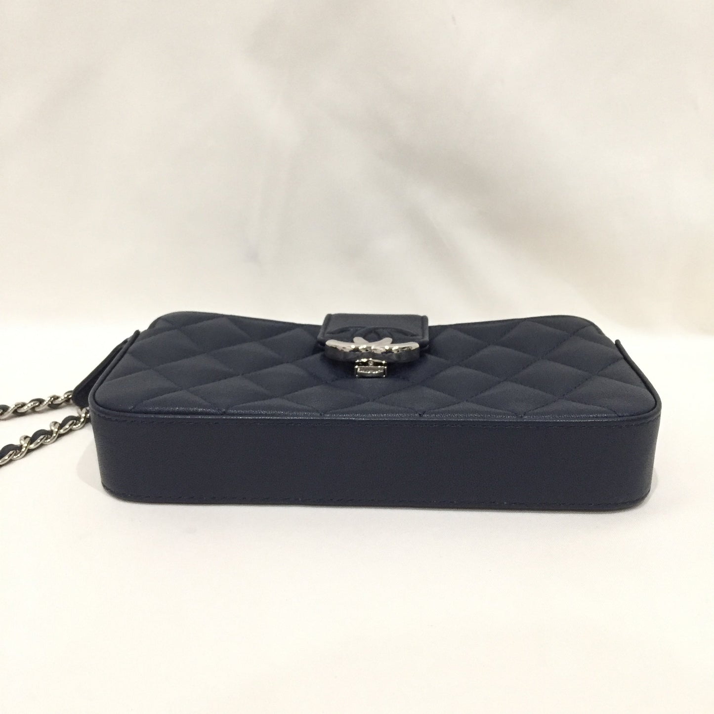 Pre-Owned Chanel Navy Leather Double Zippy Wallet On Chain Crossbody Bag Sku# 81368