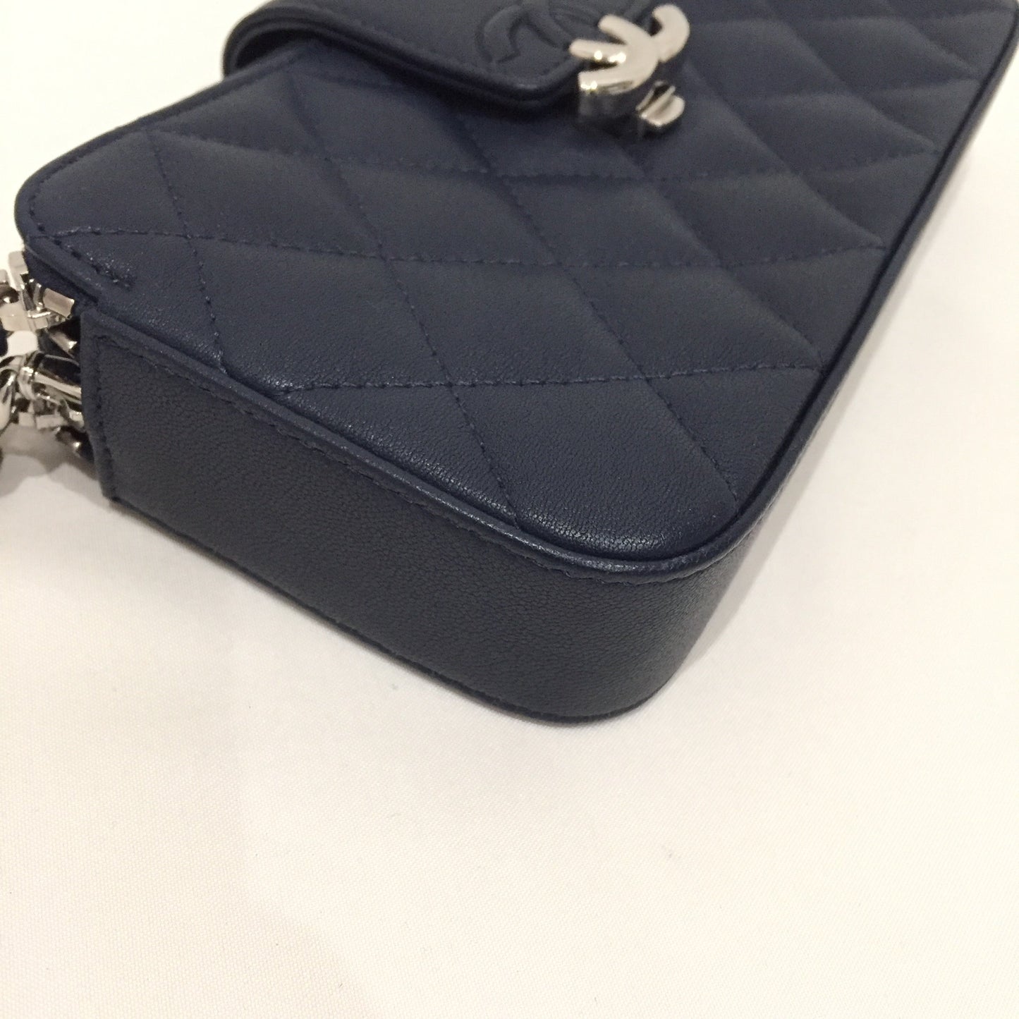 Pre-Owned Chanel Navy Leather Double Zippy Wallet On Chain Crossbody Bag Sku# 81368