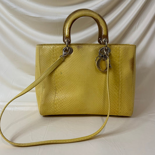 Pre-Owned Dior Lady Bag Yellow Python Skin Leather Sku# 44452