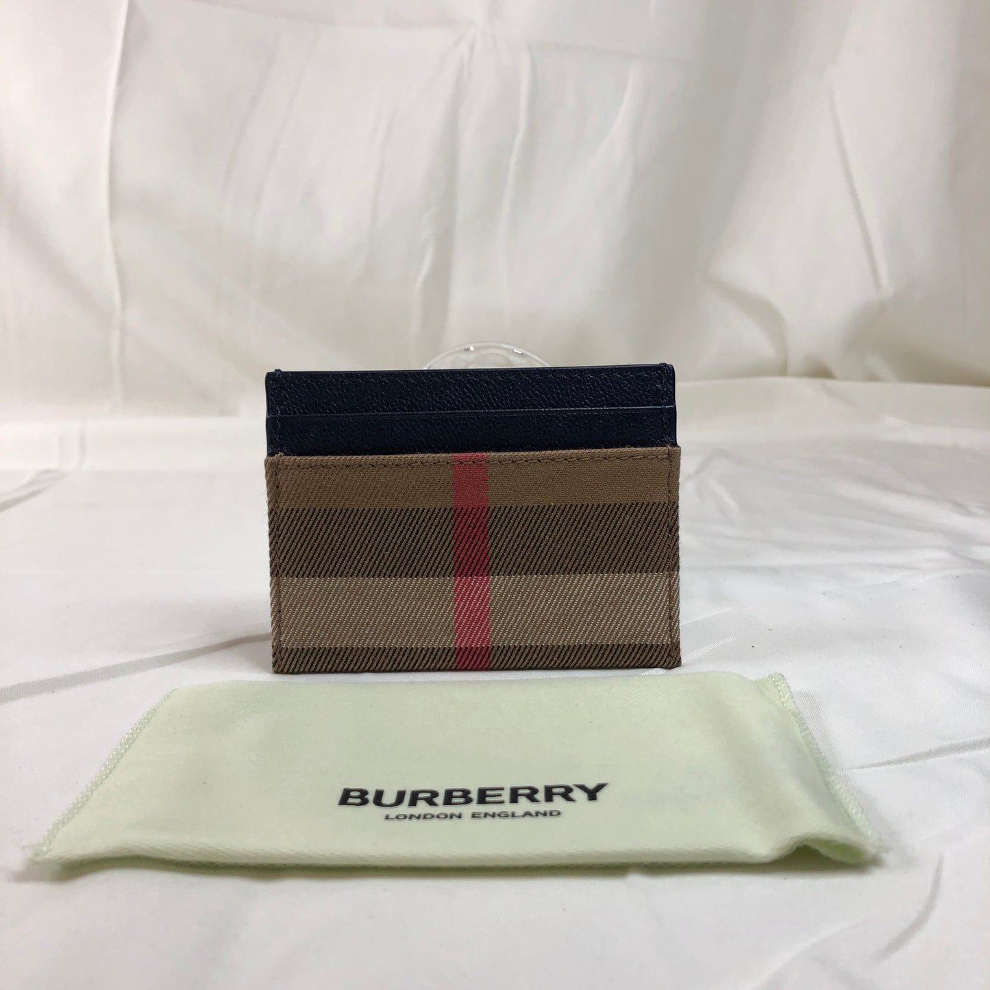 ***Brand New With Tag*** Burberry Brown Navy Leather Card Holder Sku# 00010