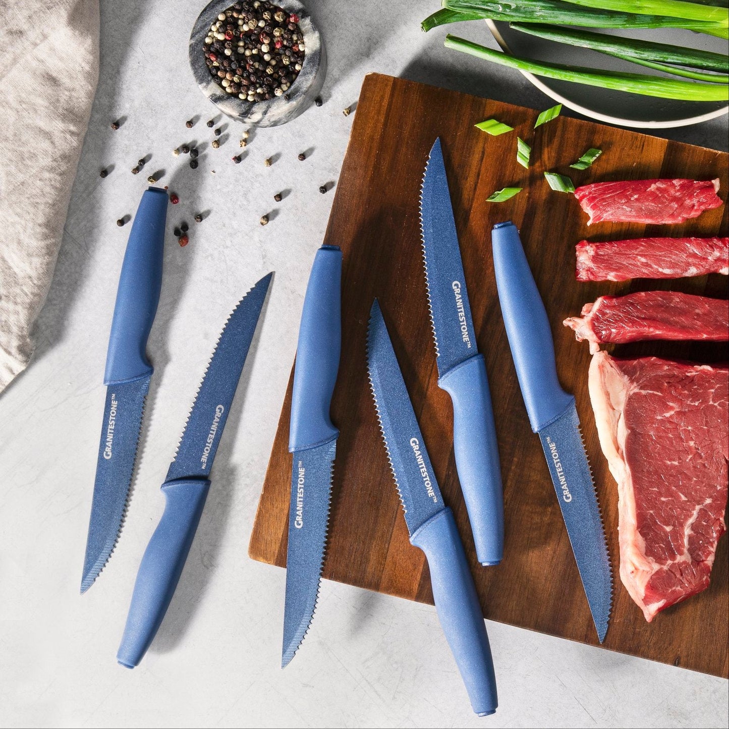 Granitestone Nutriblade 6-Piece Steak Knives with Comfortable Handles, Steel Serrated Blades