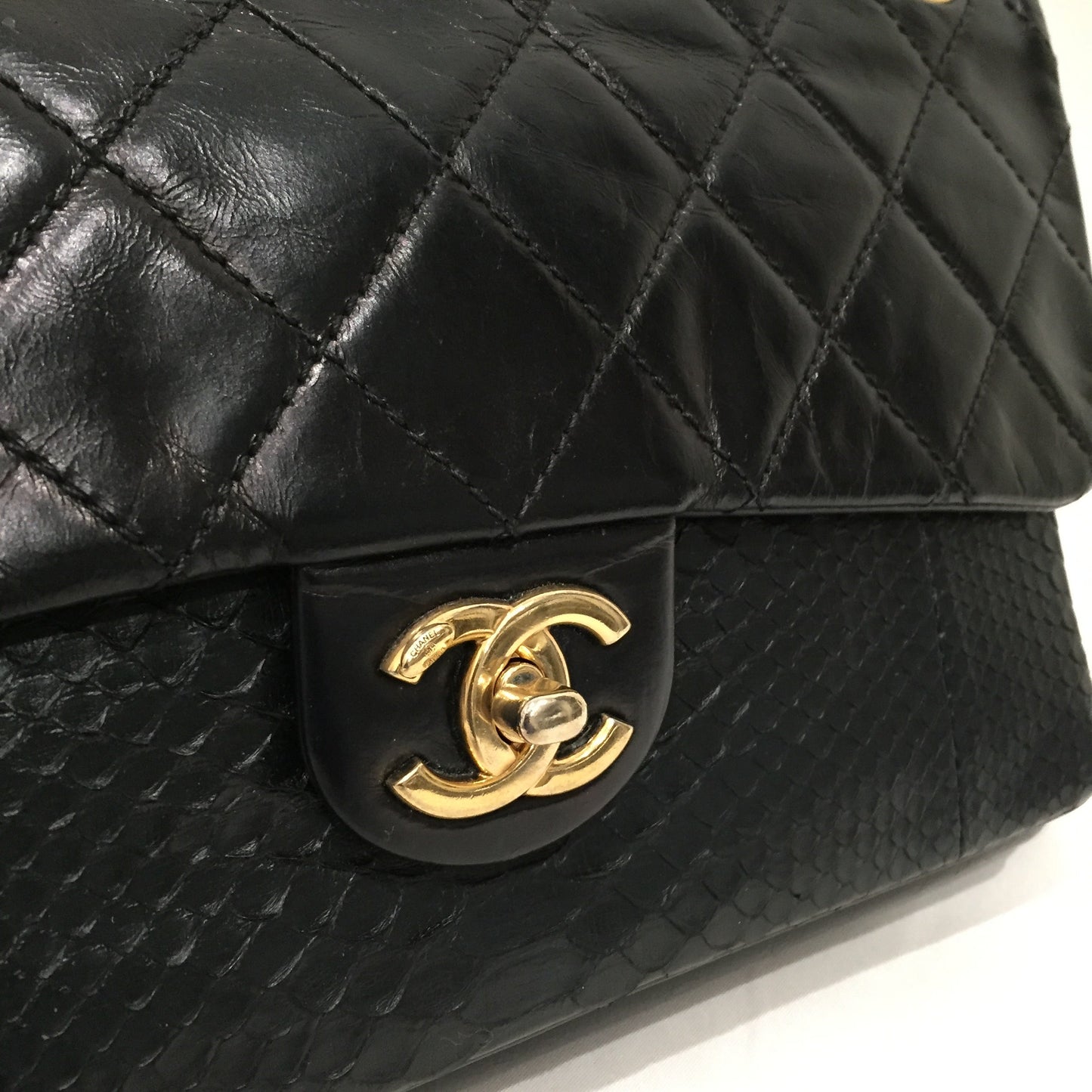 Pre-Owned Chanel Black Python Flap Shoulder Bag Sku# 80818