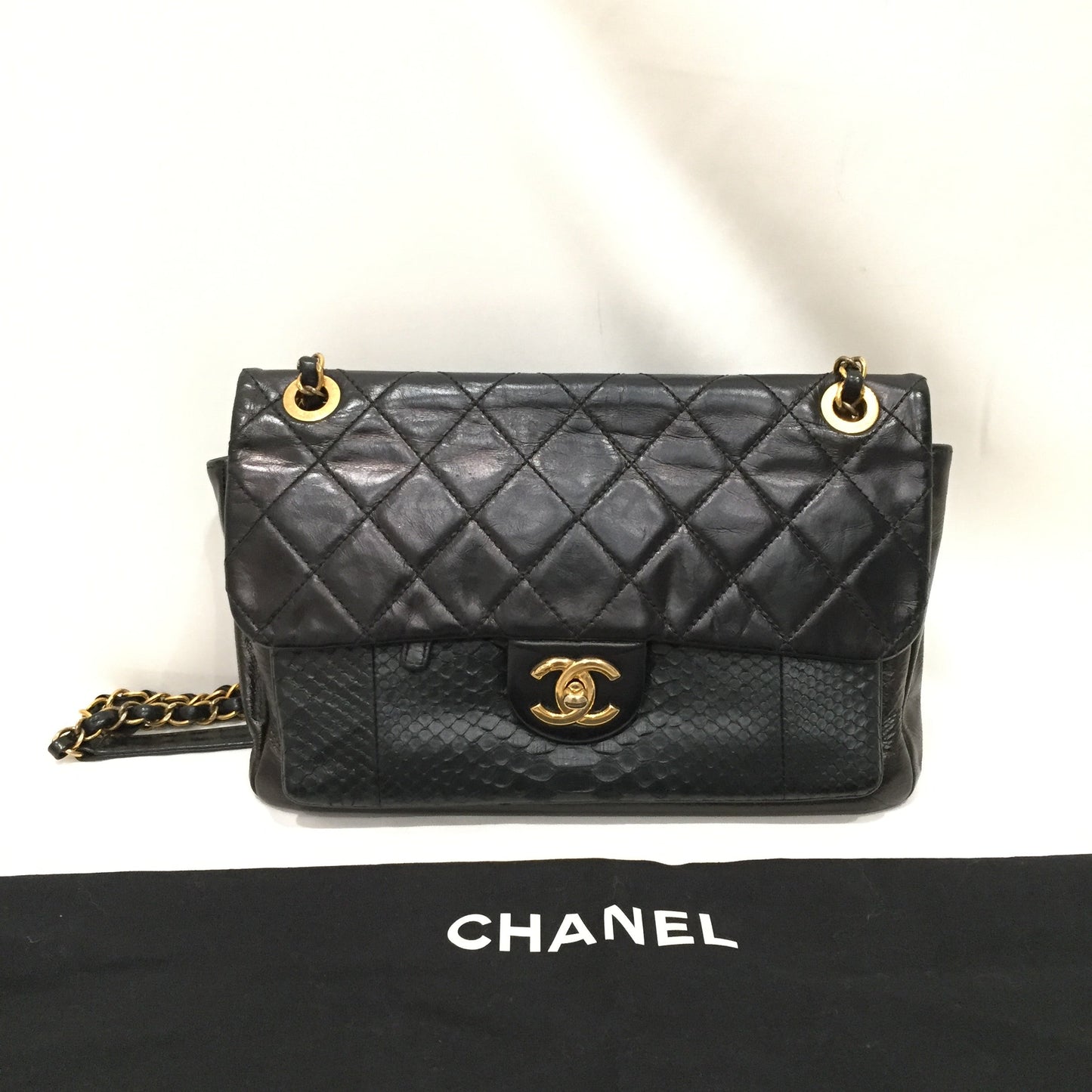 Pre-Owned Chanel Black Python Flap Shoulder Bag Sku# 80818