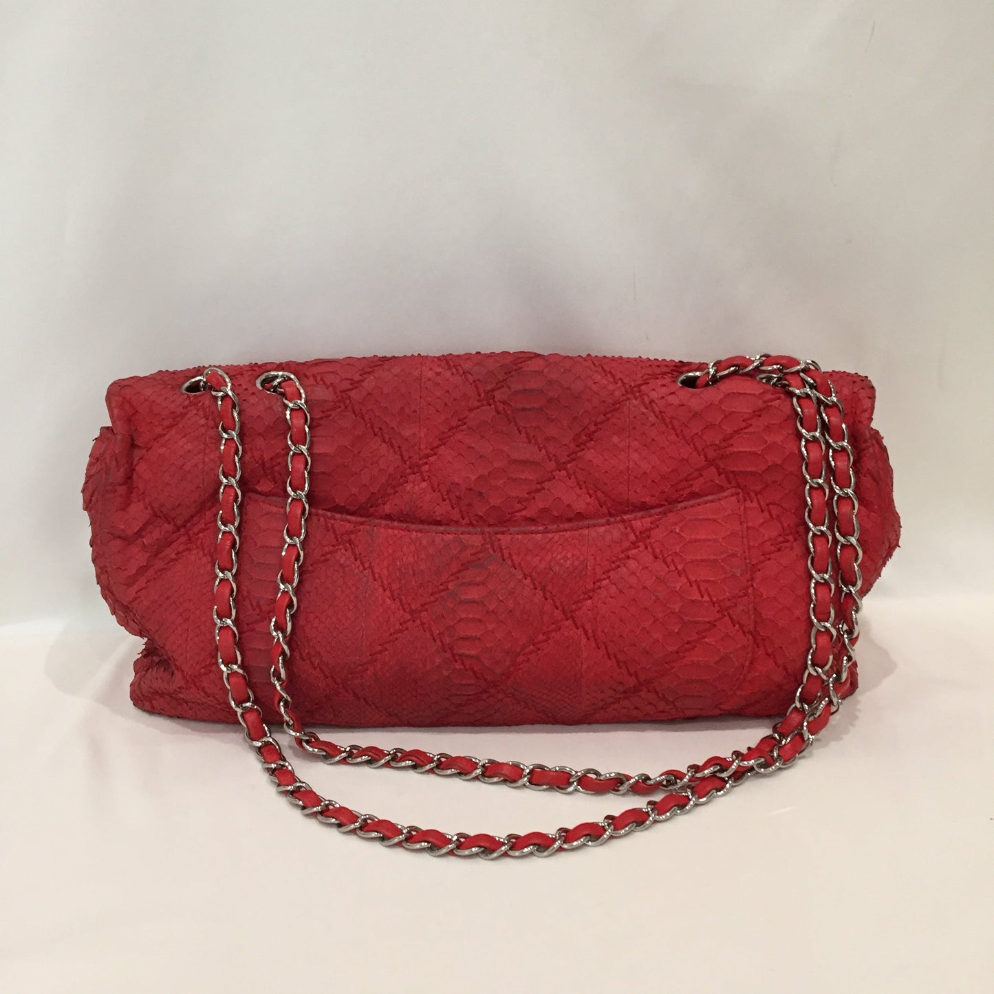 Pre-Owned Chanel Red Python Leather Quilted Chain Shoulder Bag Sku# 80999