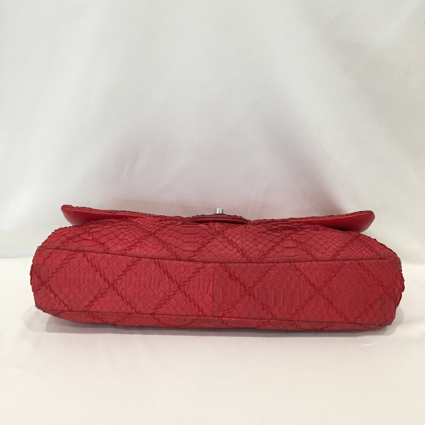 Pre-Owned Chanel Red Python Leather Quilted Chain Shoulder Bag Sku# 80999