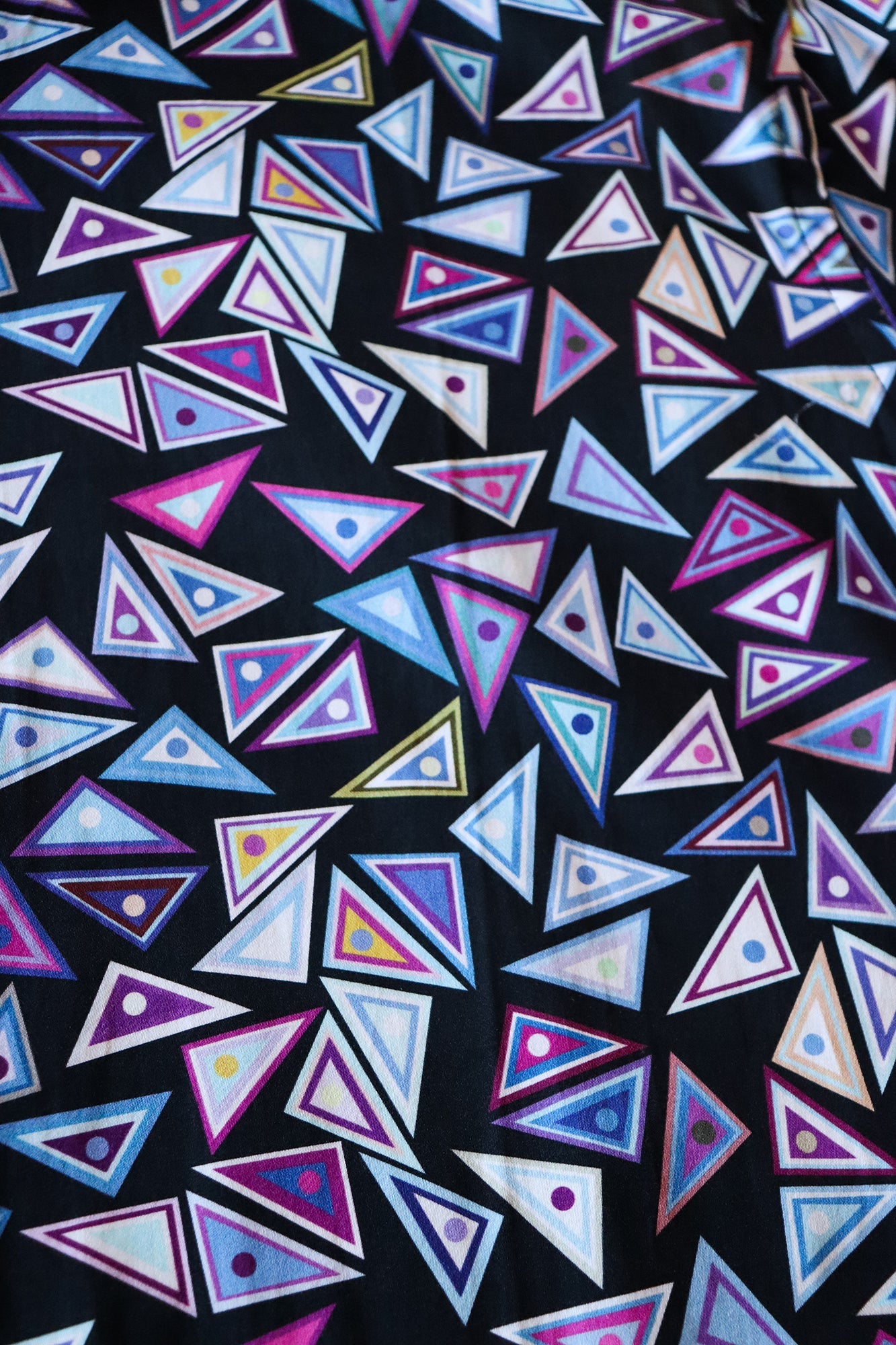 Black with Blue and Purple Retro Geometric Triangles