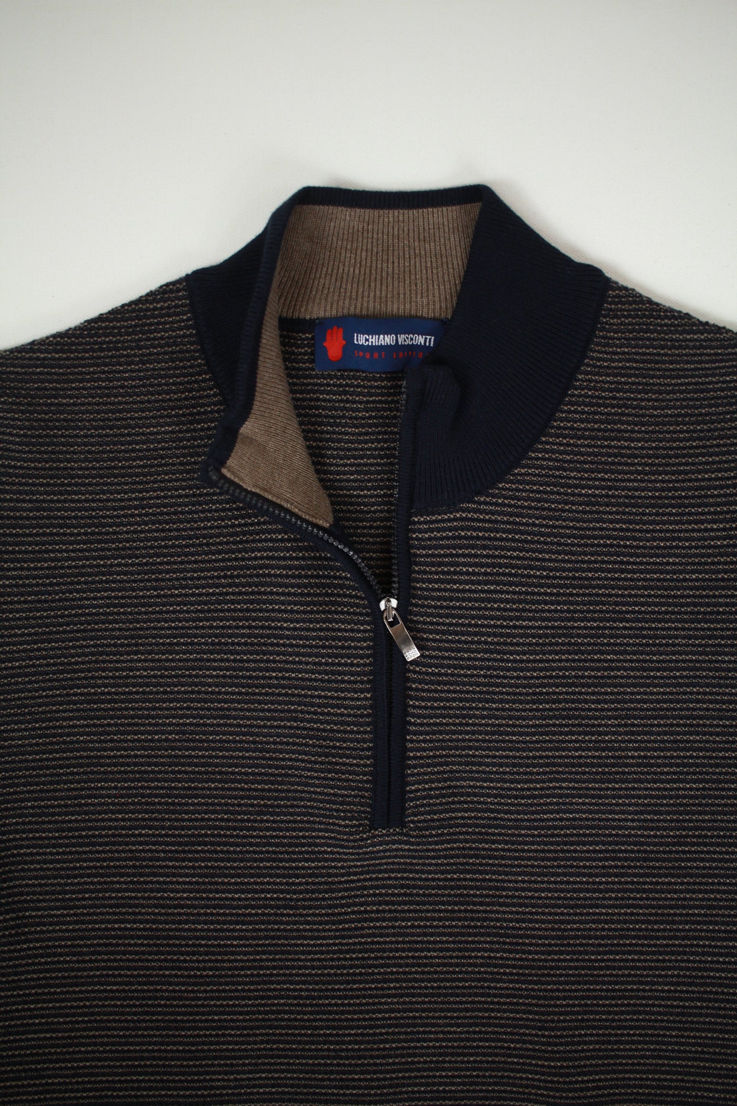 Navy with Beige Horizontal Stripes, 3/4 Zip