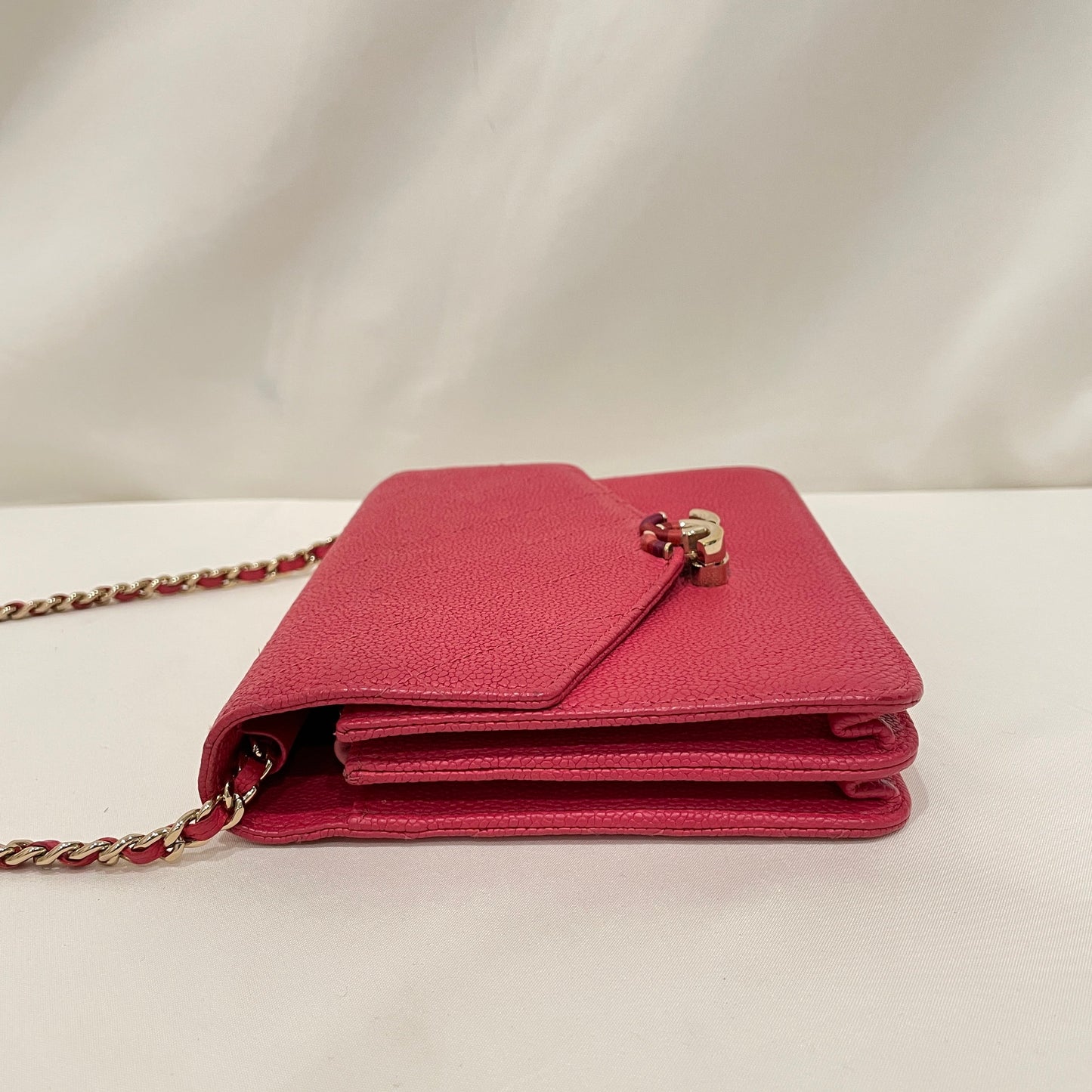 Pre-Owned Chanel Pink Caviar Square Wallet On Chain Crossbody Bag Sku# 80636