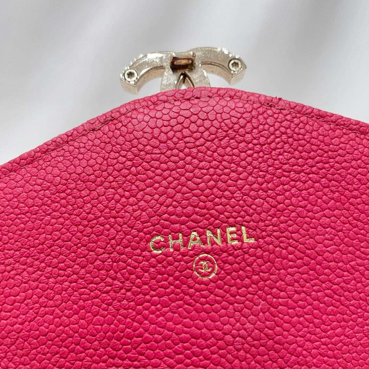 Pre-Owned Chanel Pink Caviar Square Wallet On Chain Crossbody Bag Sku# 80636