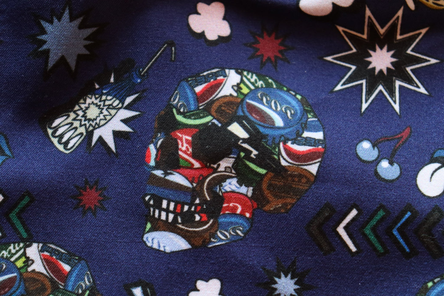 Navy with Multicolor Skulls