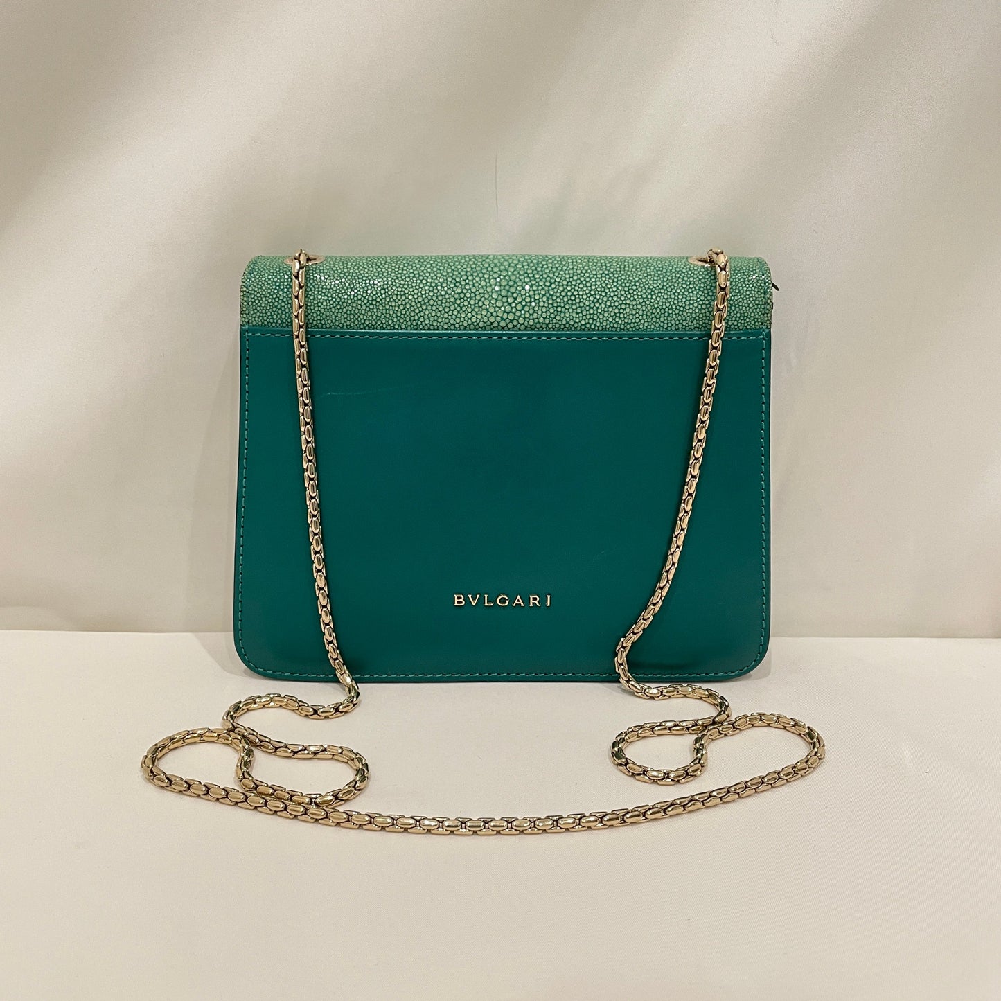 Pre-Owned Bvlgari Green Leather Stingray Serpenti Forever Shoulder Bag Sku#80726