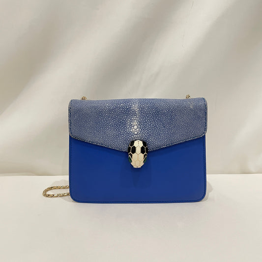 Pre-Owned Bvlgari Blue Leather Stingray Serpenti Forever Shoulder Bag Sku#80767