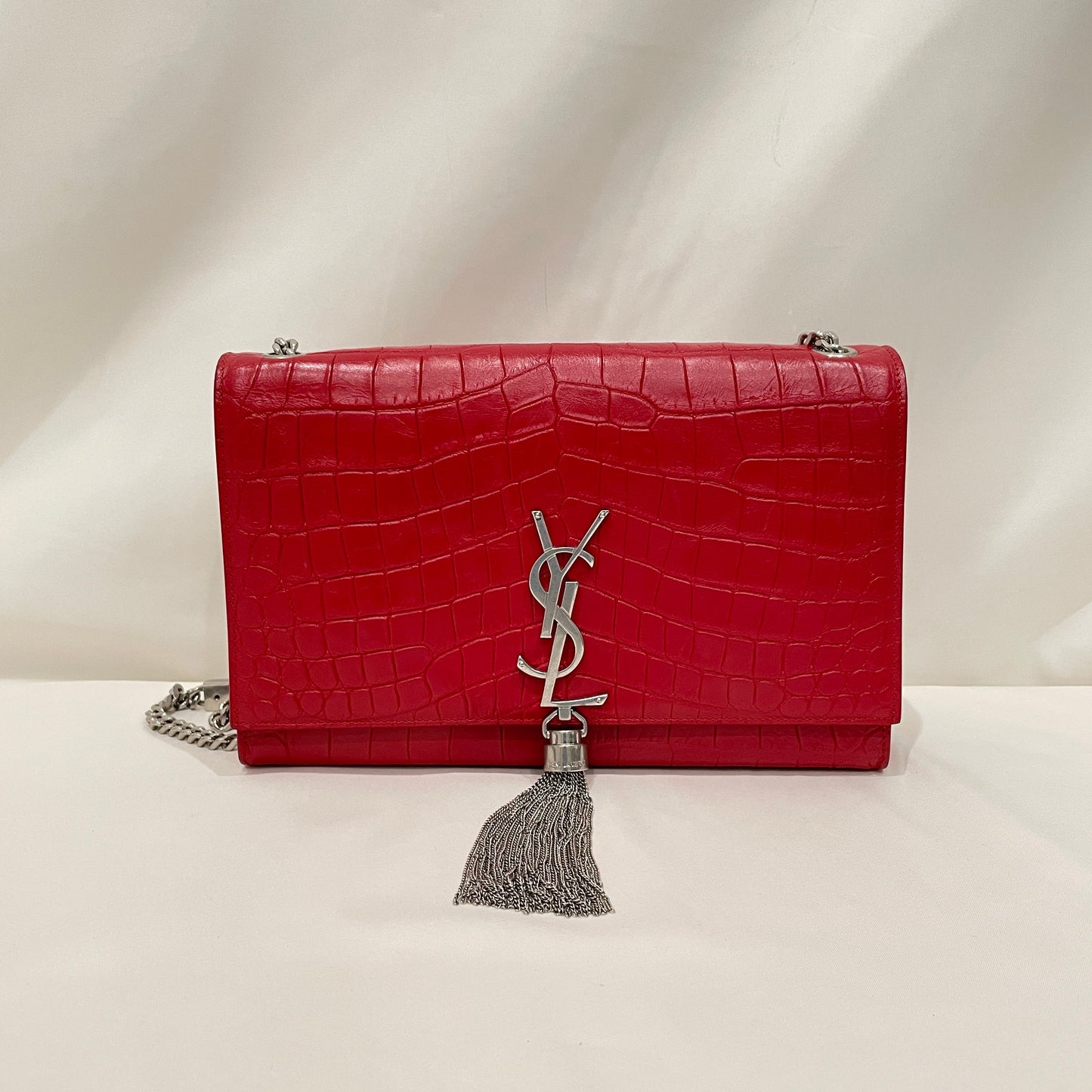 Pre-Owned Yves Saint Laurent Red Croc Leather Tassel Kate Crossbody Bag Sku#80769