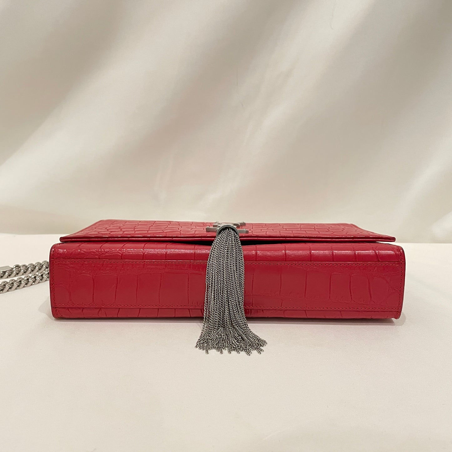 Pre-Owned Yves Saint Laurent Red Croc Leather Tassel Kate Crossbody Bag Sku#80769