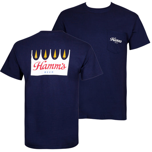 title:Hamm's Beer Logo Front And Back Print Men's Pocket T-Shirt;color:Blue